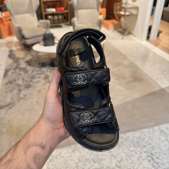 Chanel Black Caviar Leather CC Dad Slingback Sandals - Picture 12 of 13